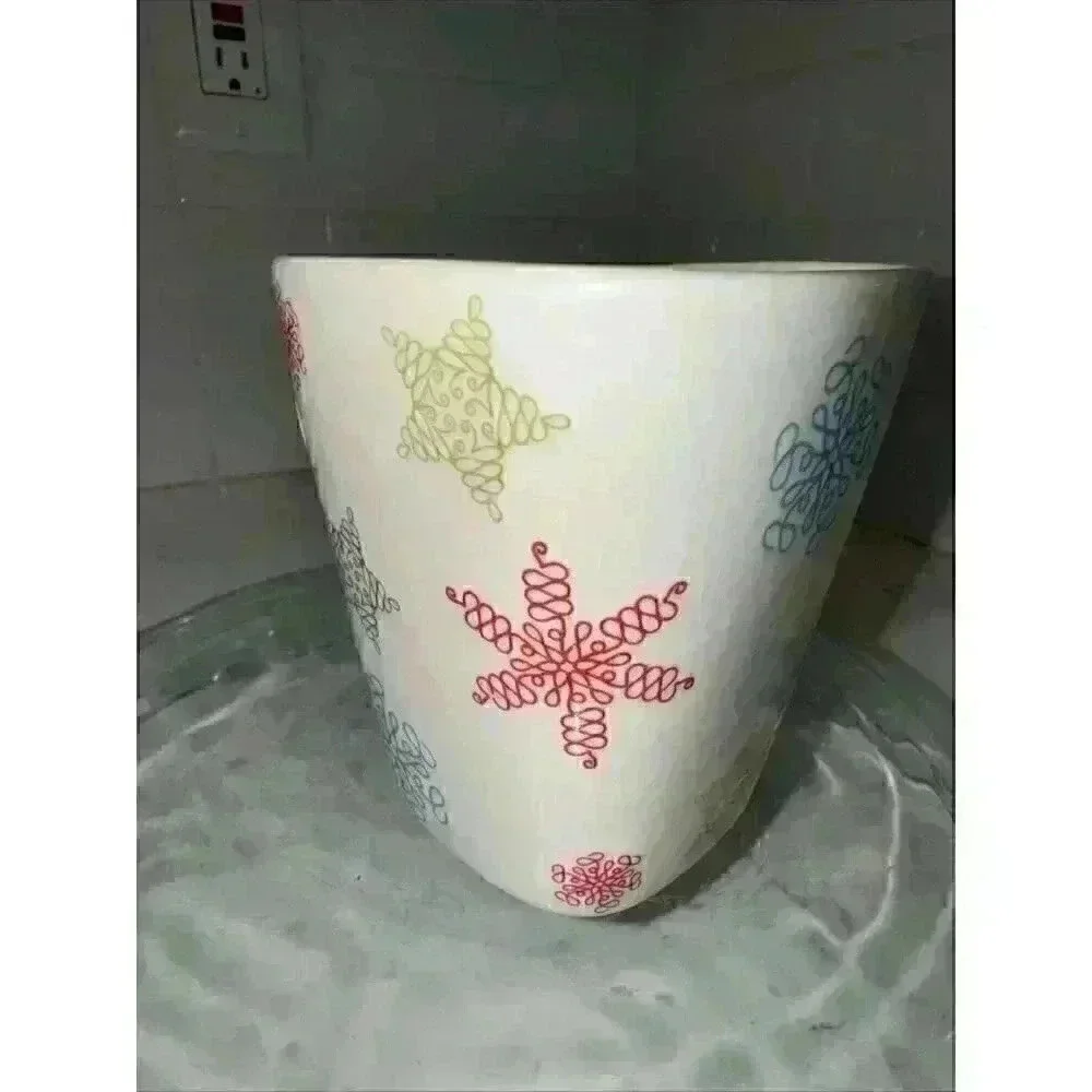 Starbucks 2005 Whimsical Holiday Square Coffee Mug Cup Snowflakes Stars 10 Oz